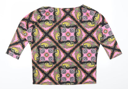 Back view of Papaya women’s pink geometric basic t-shirt, size UK 12