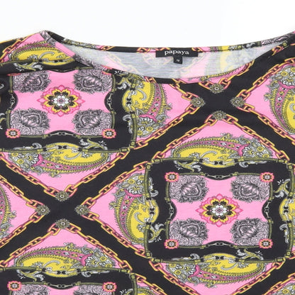 Close-up detail of Papaya women’s pink geometric basic t-shirt, size UK 12