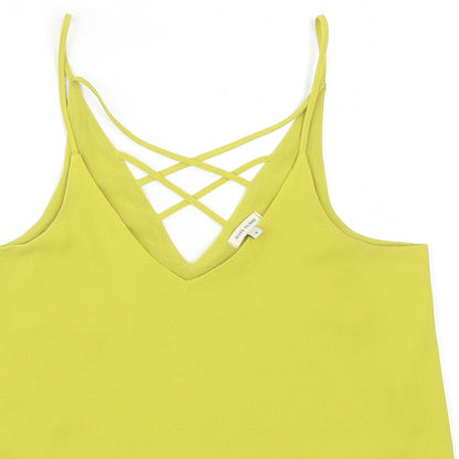 Close-up detail of River Island women’s green basic tank, size UK 8
