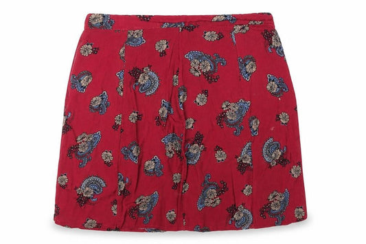 Front view of Miss Selfridge women’s pink paisley mini skirt, size UK 8