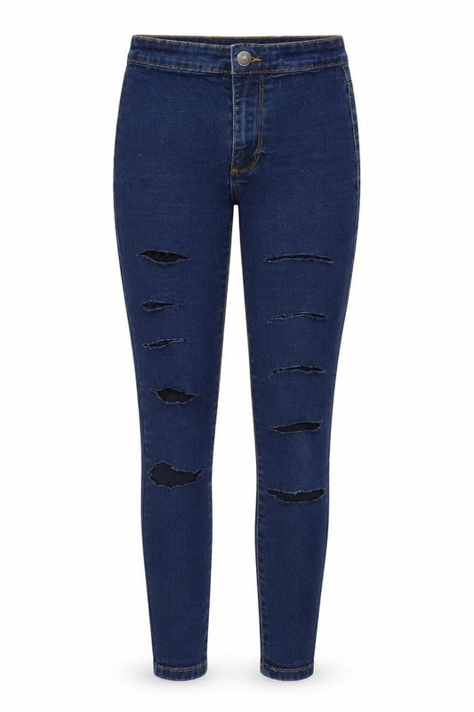 Front view of Denim Co women’s blue denim skinny jeans, size UK 4, 26-inch leg