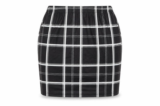 Front view of SHEIN iShein women’s black check maxi skirt, size M