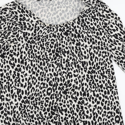 Brand and care label for Moda women’s multicoloured animal print basic blouse, size UK 12