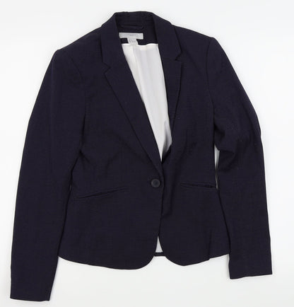 Front view of H&M women’s black polka dot jacket blazer, size UK 6