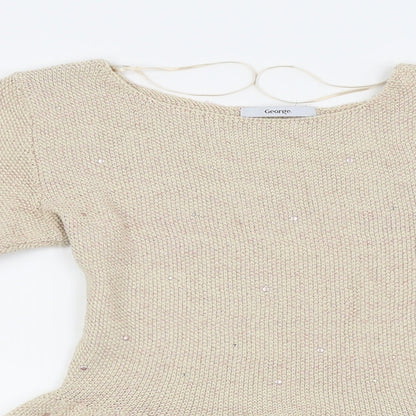 Close-up detail of Asda George women’s beige basic t-shirt, size UK 10