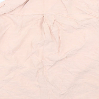 Brand and care label for Dorothy Perkins women’s pink basic button-up, size UK 8