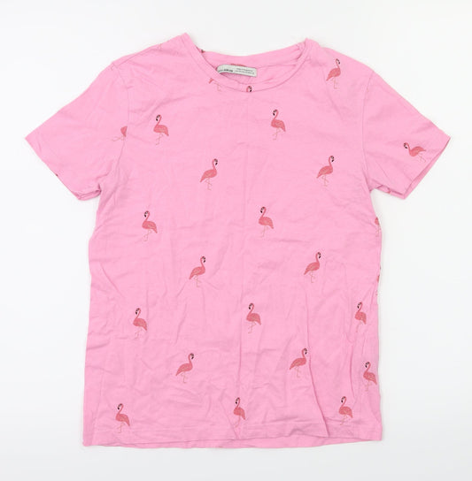 pull bear  Girls Pink Animal Print  Pullover T-Shirt Size XS