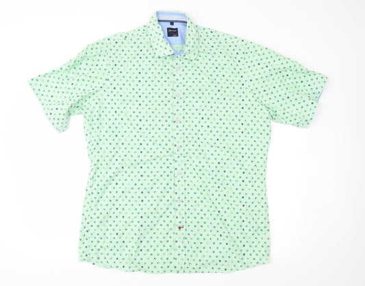 Olymp Mens Green Geometric   Button-Up Size L