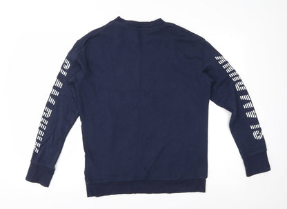 Back view of H&M girls’ blue pullover sweatshirt, size 13-14, years