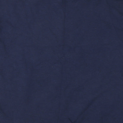 Brand and care label for H&M girls’ blue pullover sweatshirt, size 13-14, years