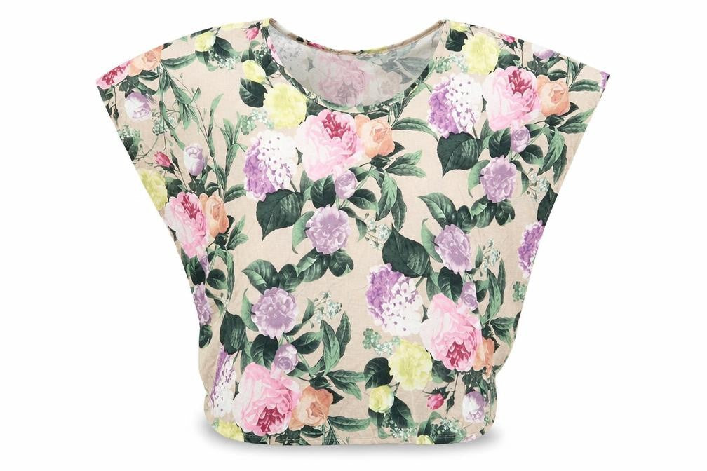 H&M Womens Beige Floral Jersey Basic Blouse Size S