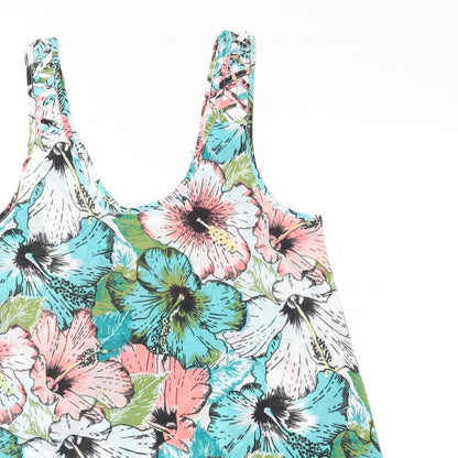 Close-up detail of H&M women’s green floral basic tank, size XS