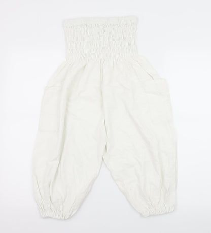 Front view of Preworn women’s white rayon bermuda shorts, size UK 30, in