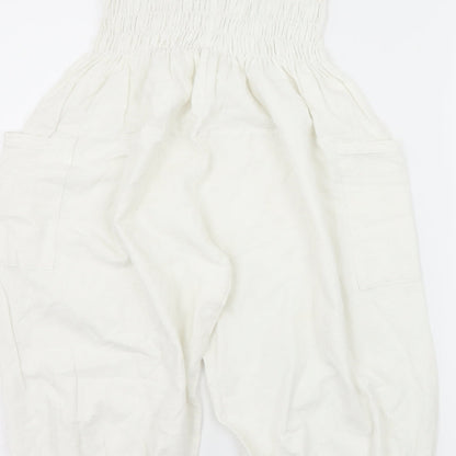 Brand and care label for Preworn women’s white rayon bermuda shorts, size UK 30, in