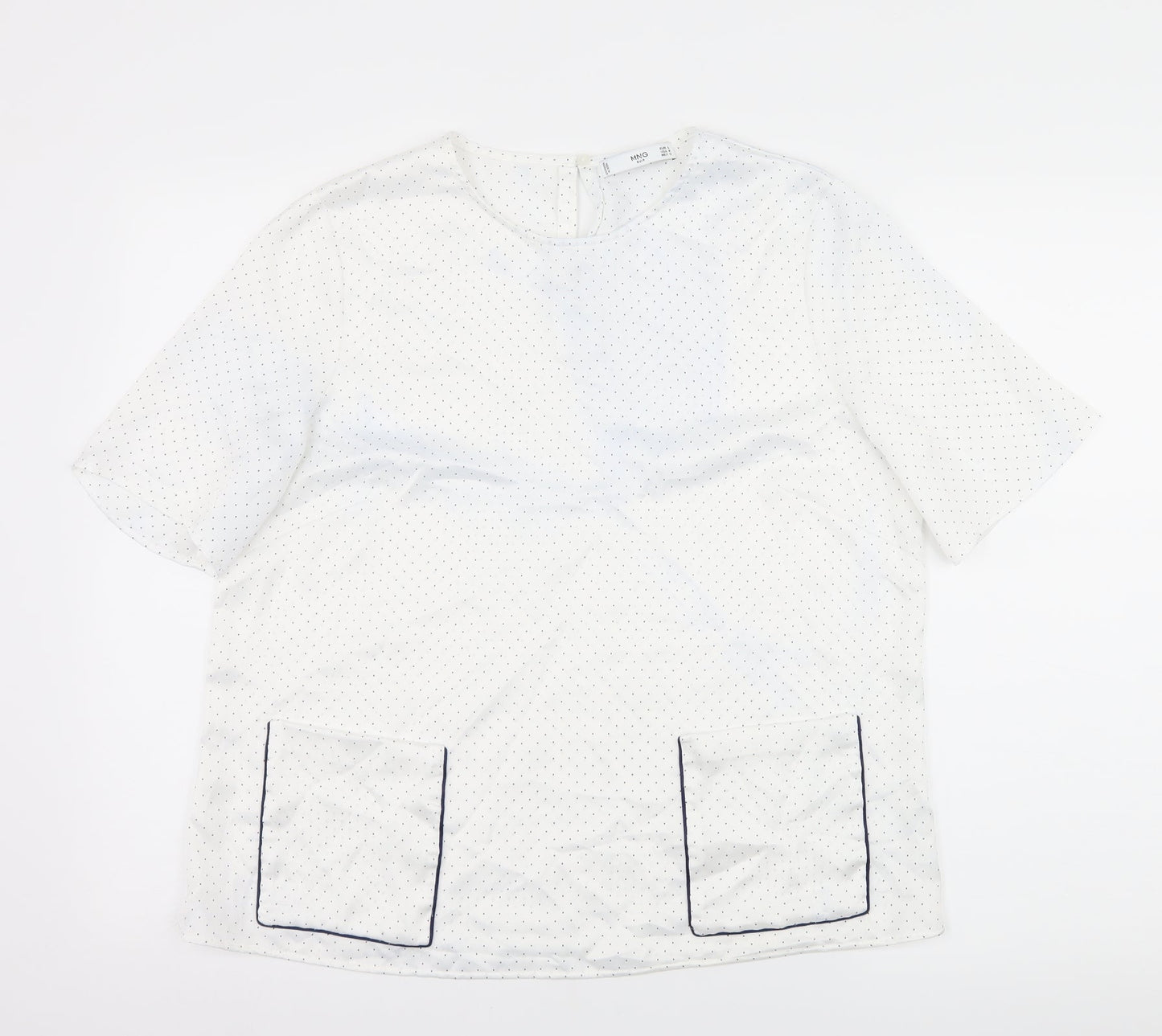 Mango Womens White Polka Dot Satin Basic Blouse Size L
