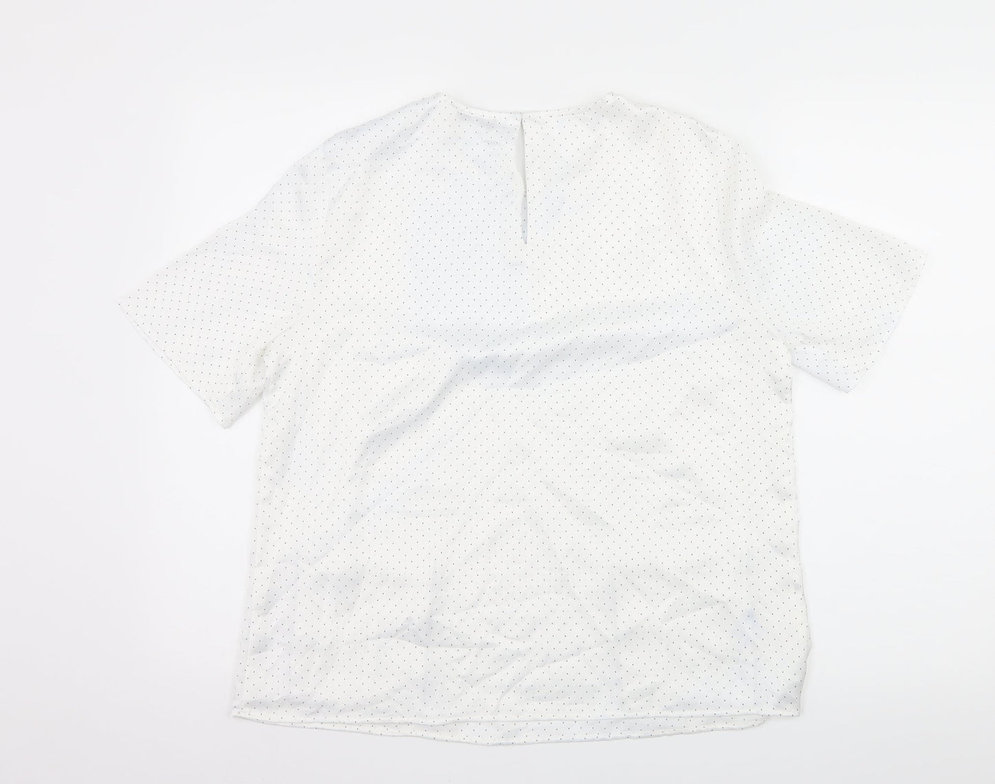 Mango Womens White Polka Dot Satin Basic Blouse Size L