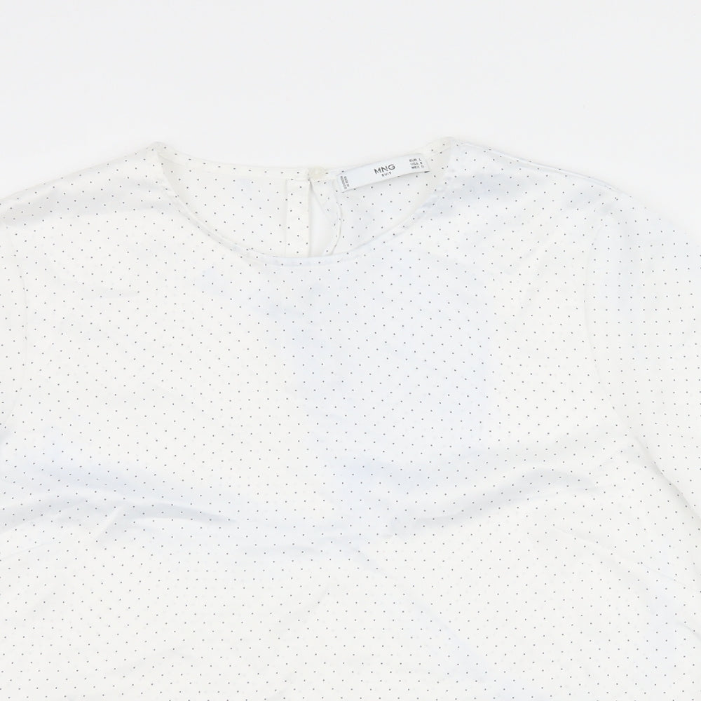 Mango Womens White Polka Dot Satin Basic Blouse Size L