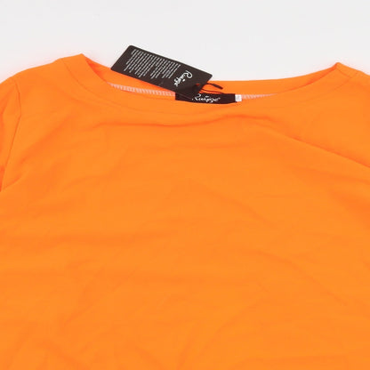 Close-up detail of Ruiyige women’s orange basic blouse, size 3XL, - neon