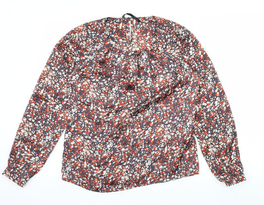 One Two Womens Multicoloured Geometric Satin Basic Blouse Size 8