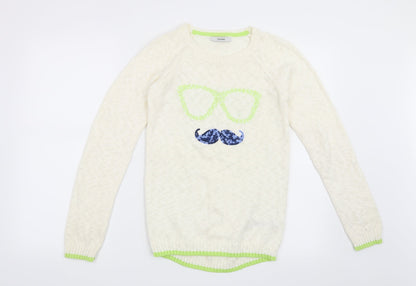 Front view of George girls’ beige jumper, size 12-13, years - face