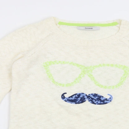 Close-up detail of George girls’ beige jumper, size 12-13, years - face