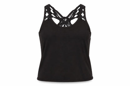 Front view of Spirit women’s black basic blouse, size UK 16