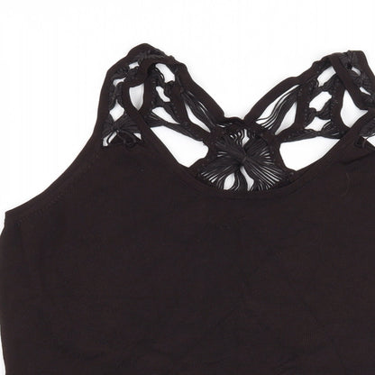 Close-up detail of Spirit women’s black basic blouse, size UK 16