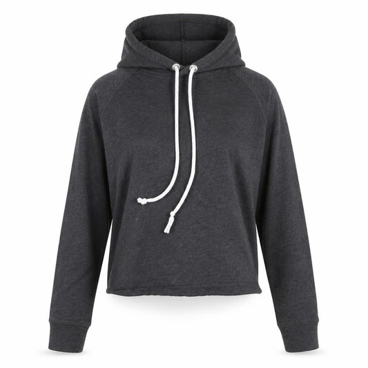 Front view of Divided by H&M women’s grey jersey pullover hoodie, size S, - cropped