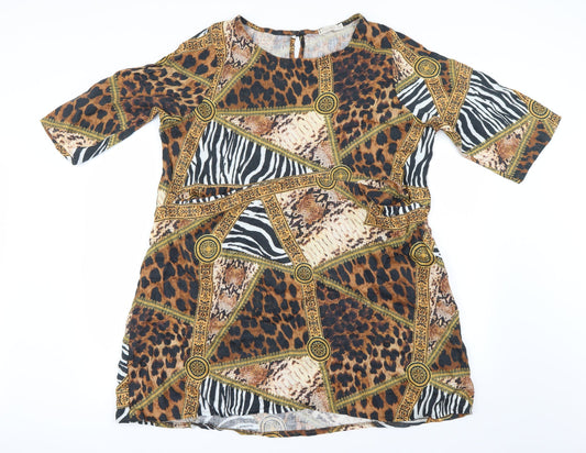 anna melan Womens Beige Animal Print  Basic Blouse Size 2XL