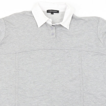 Close-up detail of Cameo Rose women’s grey jumper, size L
