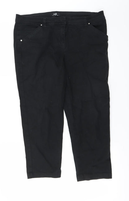 Front view of Wallis women’s black trousers, size UK 14, 22-inch leg