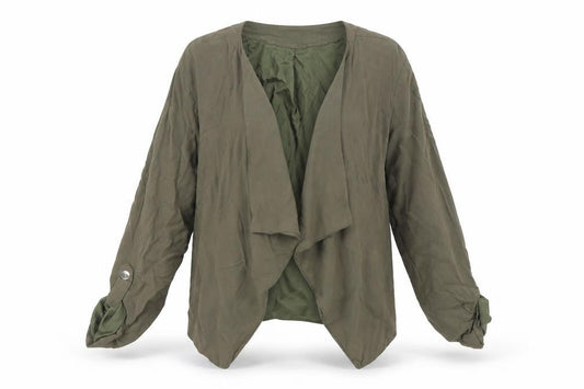 Front view of New Look women’s green cardigan jumper, size UK 8
