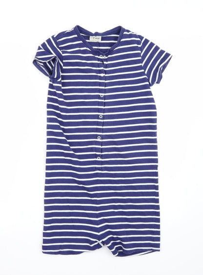Front view of Next girls’ blue striped playsuit one-piece, size 12, years