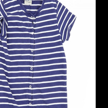 Close-up detail of Next girls’ blue striped playsuit one-piece, size 12, years