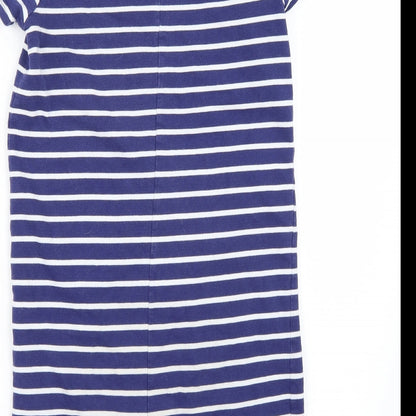 Brand and care label for Next girls’ blue striped playsuit one-piece, size 12, years