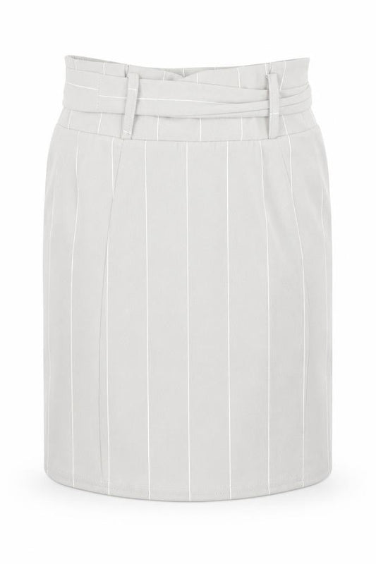 Front view of PRETTYLITTLETHING women’s grey a-line skirt, size UK 8
