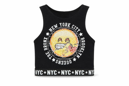 Front view of NYC girls’ black basic tank, size 10-11, years