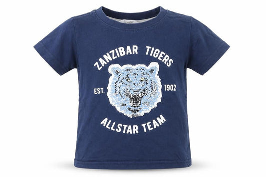 Front view of H&M boys’ blue animal print basic t-shirt, size 2-3, years