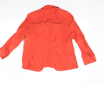 Back view of laura lebek women’s orange anorak coat, size UK 18