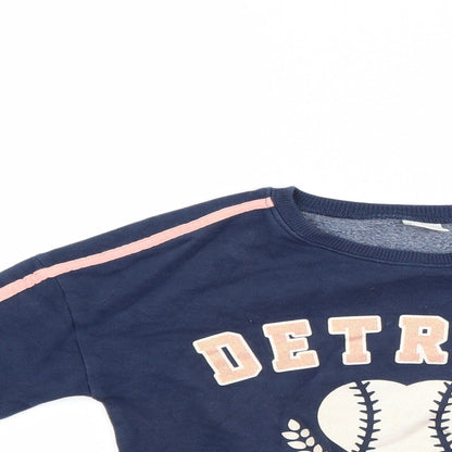 Close-up detail of Next girls’ blue pullover sweatshirt, size 6, years