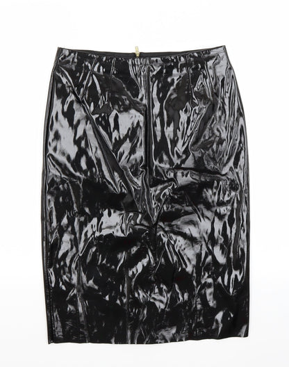 Front view of Topshop women’s black a-line skirt, size UK 10