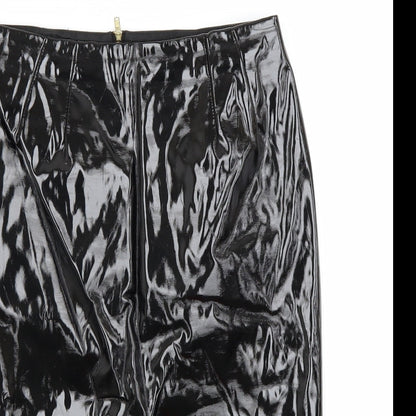 Close-up detail of Topshop women’s black a-line skirt, size UK 10