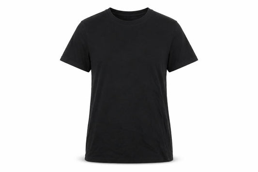 Front view of dividwed women’s black basic t-shirt, size M