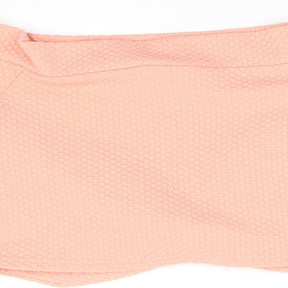 Brand and care label for Miss Selfridge women’s orange basic t-shirt, size UK 8