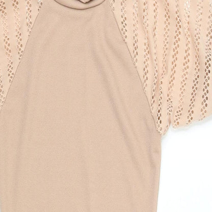 Close-up detail of miss guidefd women’s beige fit & flare, size S