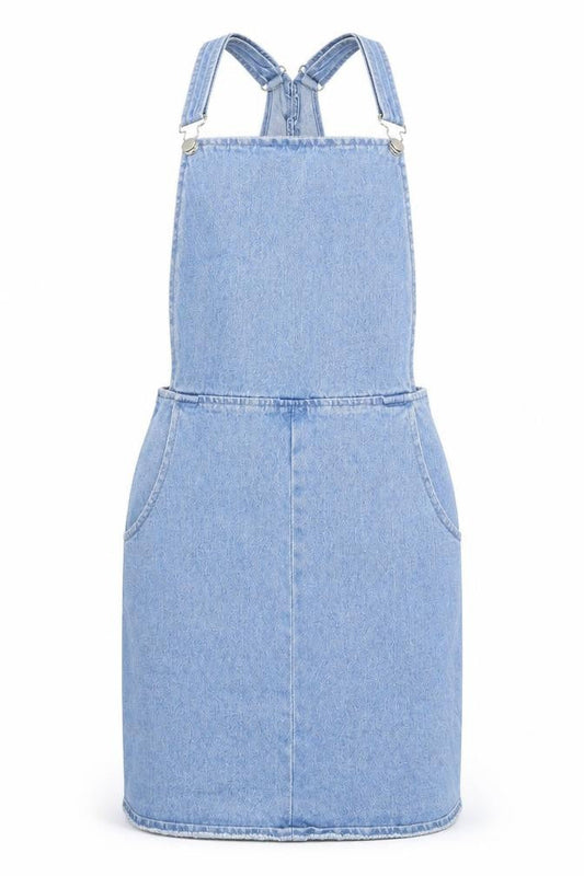 Front view of women’s blue jumpsuit one-piece, size UK 8