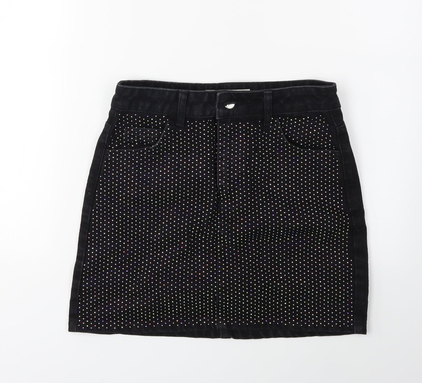 Topshop Womens Black  Denim Mini Skirt Size 8