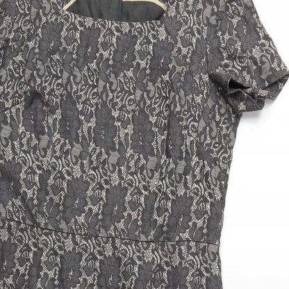 Close-up detail of Savoir women’s brown rayon sheath, size UK 14