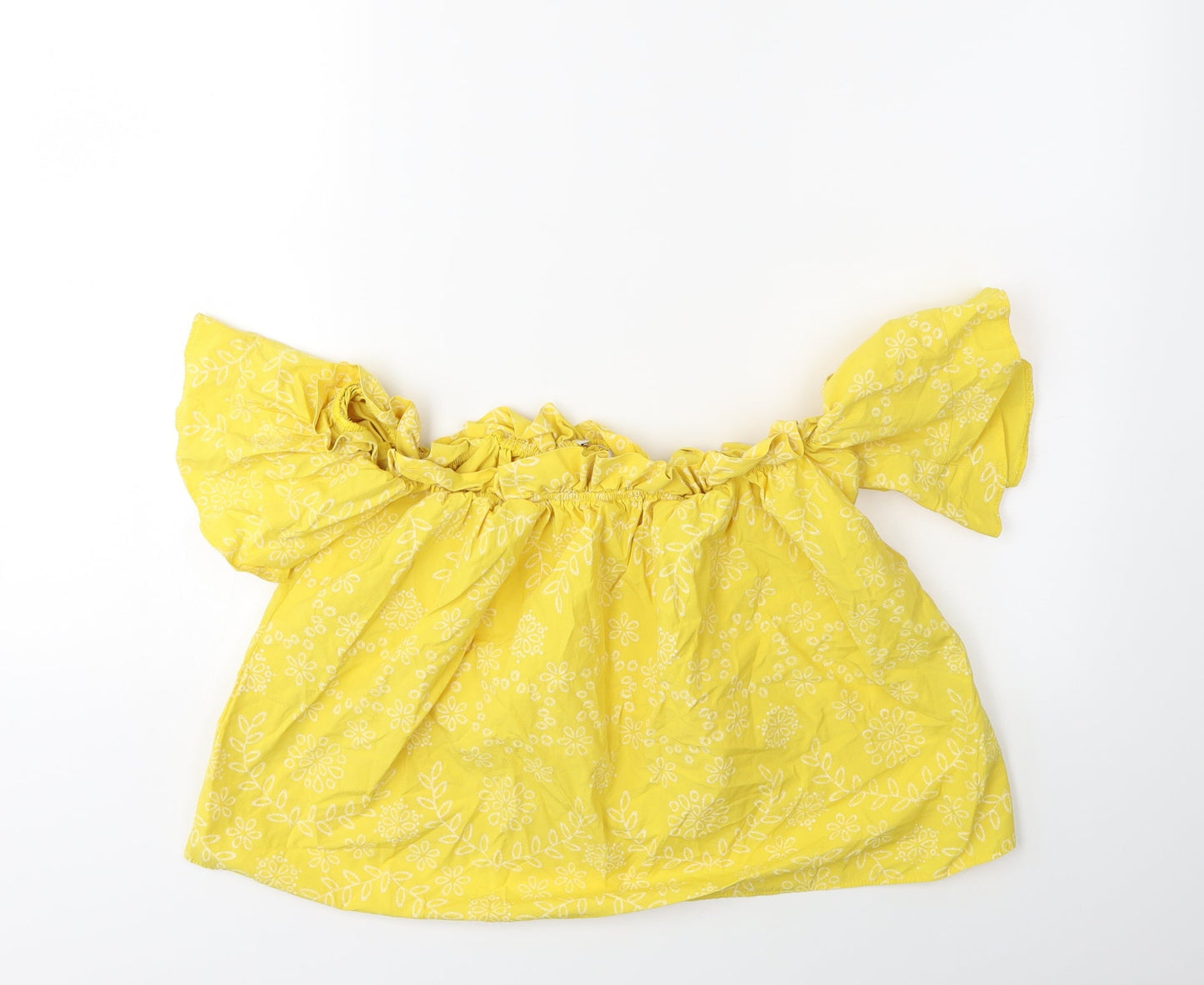 Preworn Womens Yellow Floral  Basic Blouse Size M