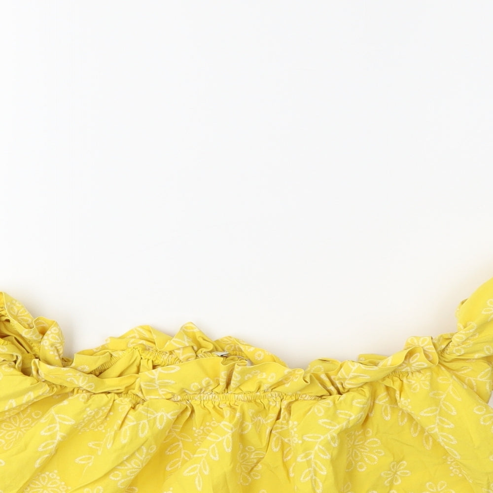 Preworn Womens Yellow Floral  Basic Blouse Size M